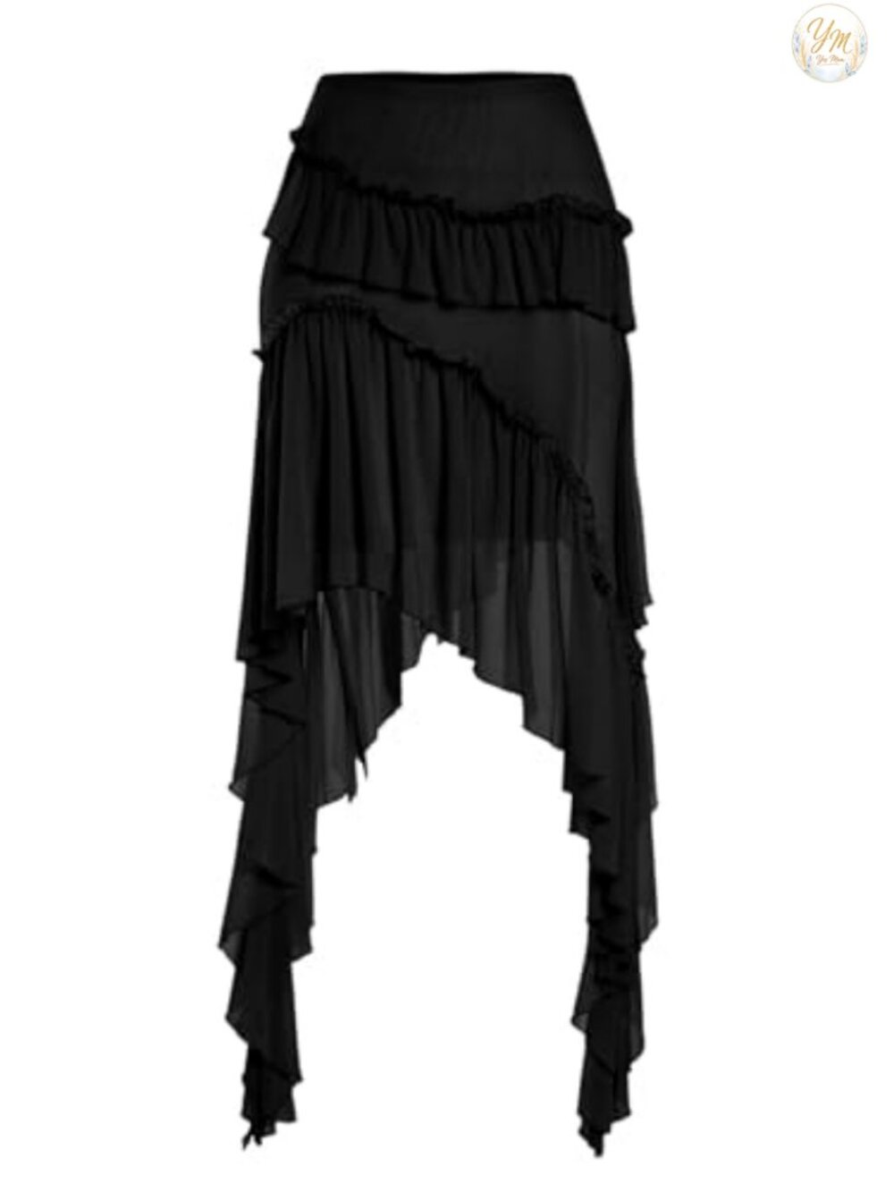 Flowy Asymmetrical Ruffle Skirt High Rise Midi for Concert
